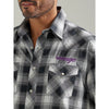Wrangler Mens Logo L/S Western Snap Plaid Shirt in Black White Buffalo