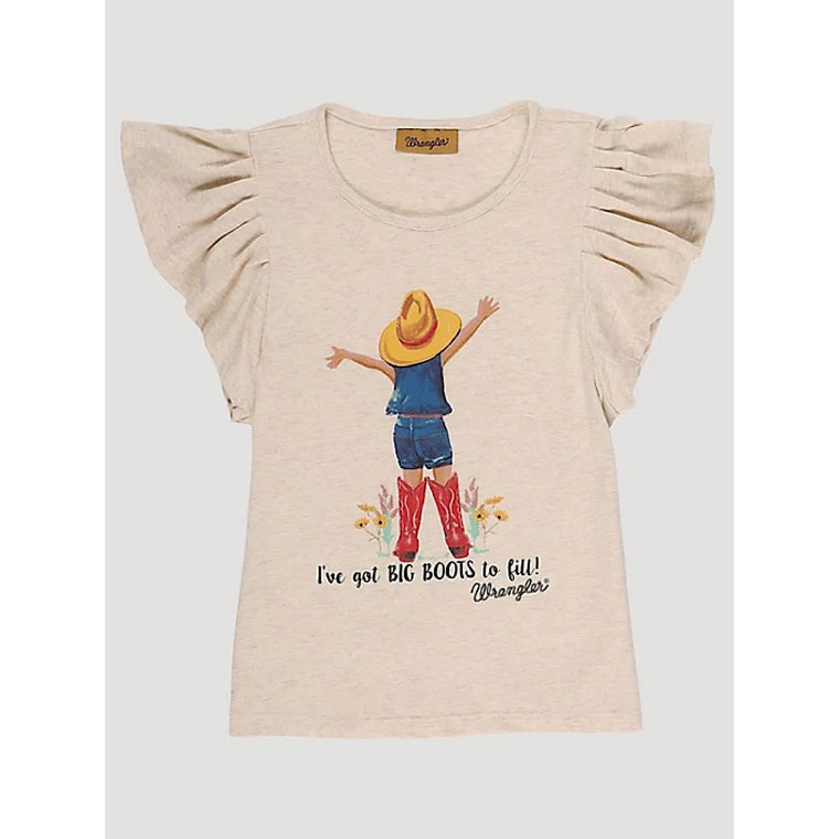 Wrangler Girls Boots to Fill Ruffle Sleeve Top in Oatmeal Heather