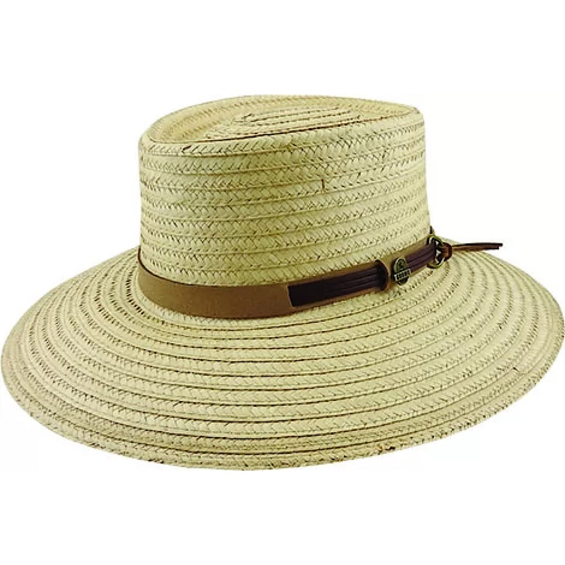 Avenel Frew. Braided Palm Straw Hat with Suede Trim & Tails