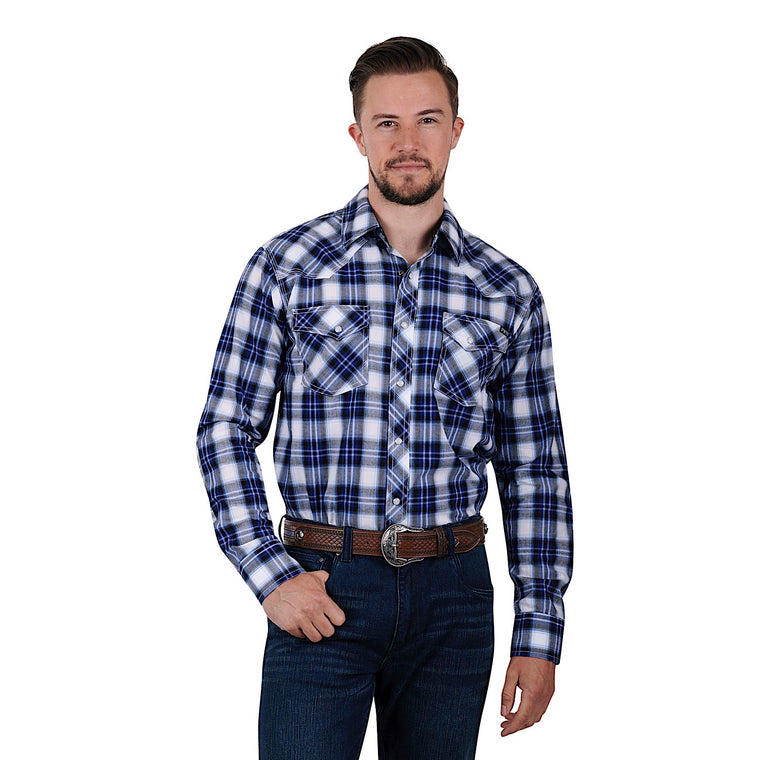 Pure Western Mens Mitchell Shirt-Blue/Black