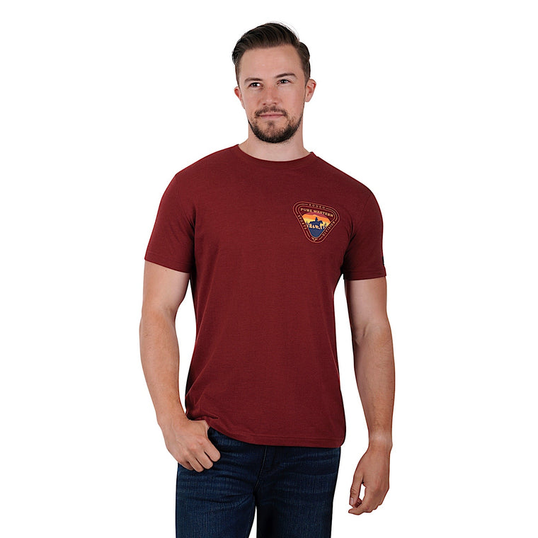 Pure Western Mens Cleveland Tee-Red Marle