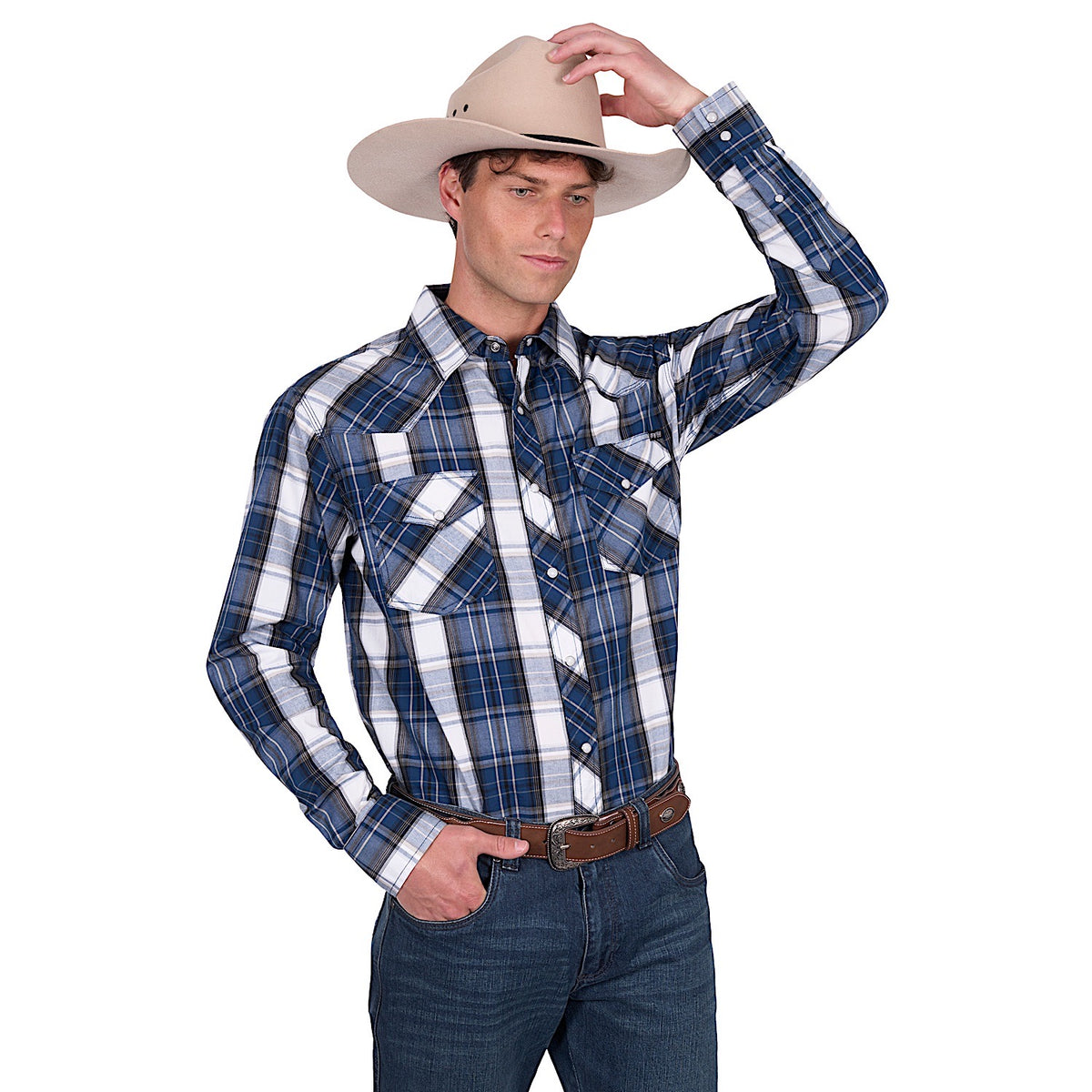 Pure Western Men’s Nicholas Shirt - Navy/Tan