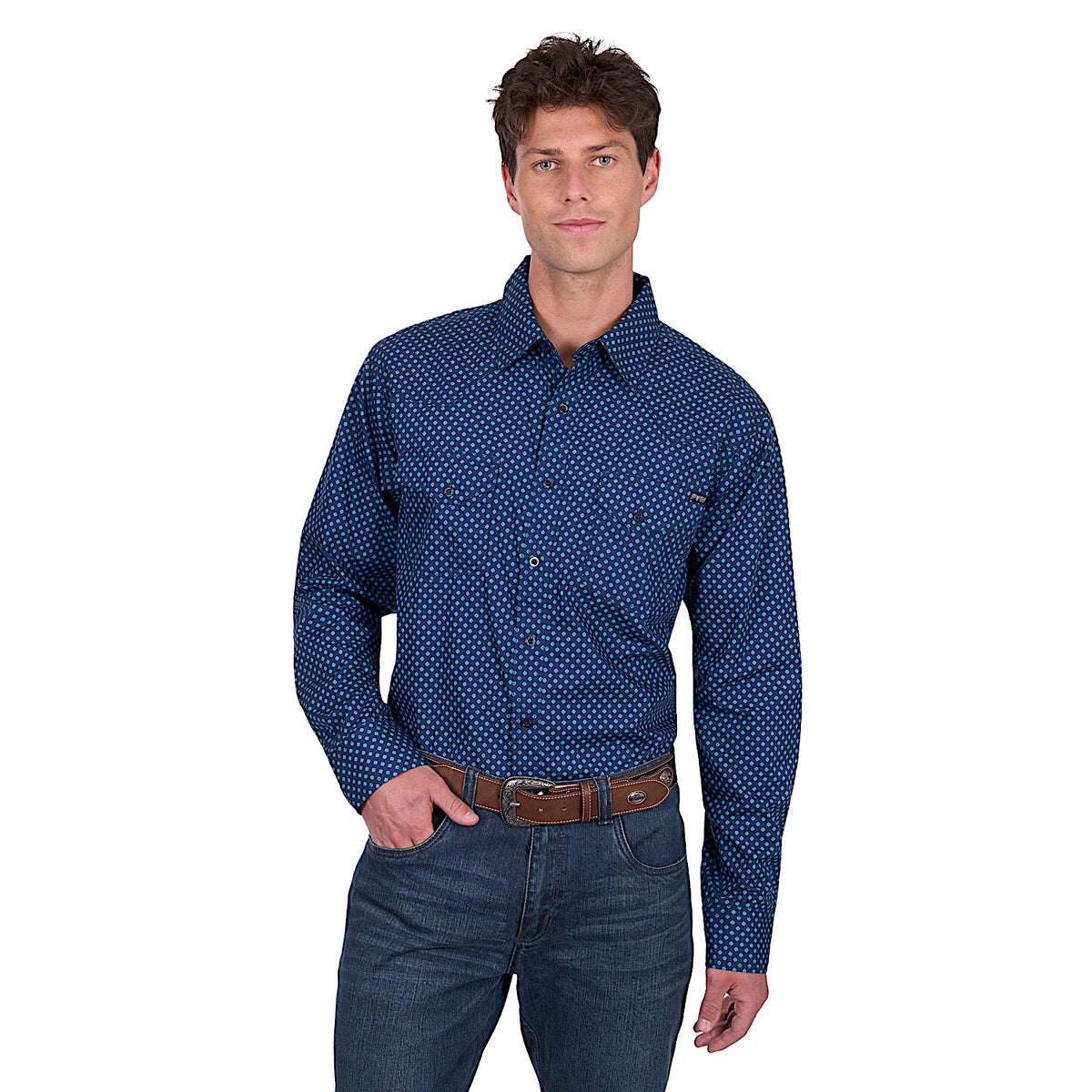 Pure Western Men’s Brandon Shirt - Navy/Blue
