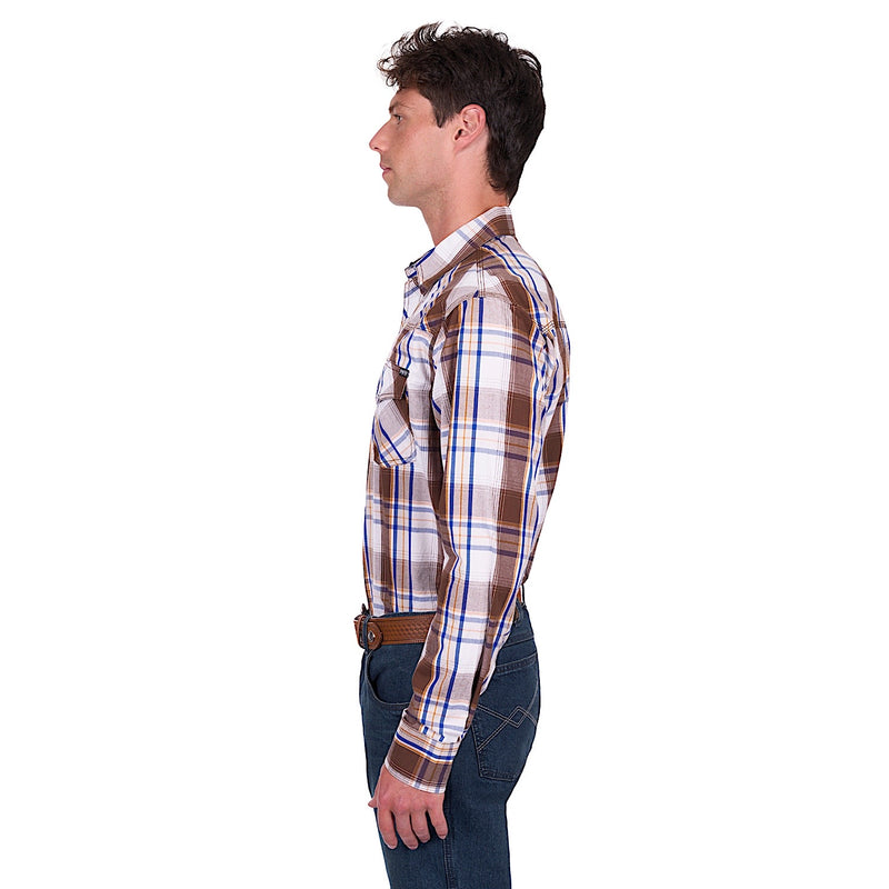 Pure Western Men’s George Shirt - Dark Tan/Blue