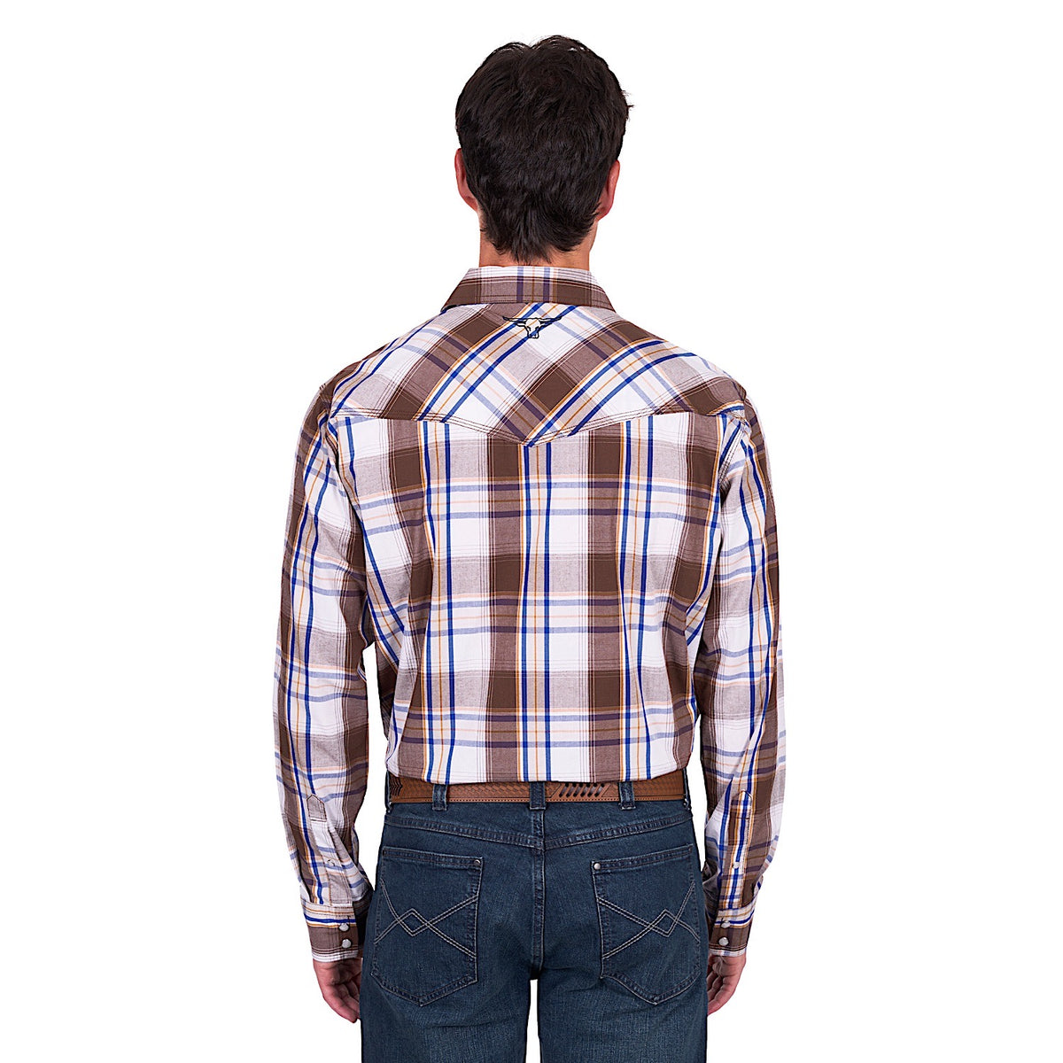 Pure Western Men’s George Shirt - Dark Tan/Blue