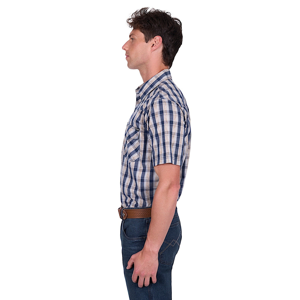 Pure Western Men’s Peter Short Sleeve Shirt - Navy/Tan