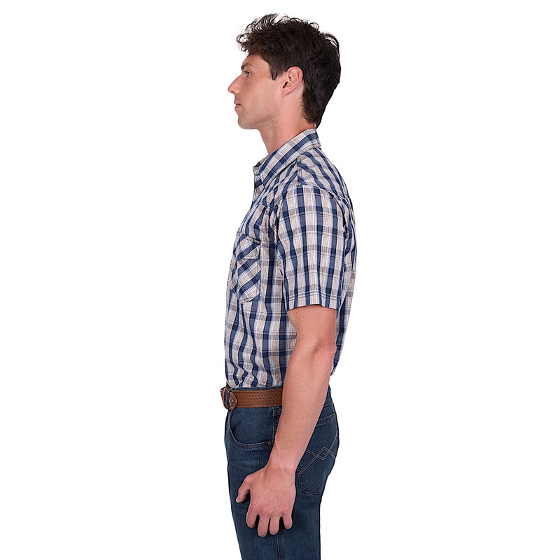 Pure Western Men’s Peter Short Sleeve Shirt - Navy/Tan
