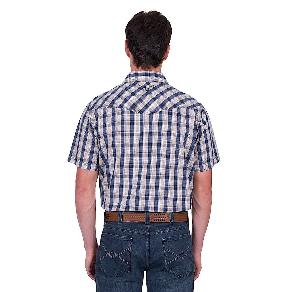 Pure Western Men’s Peter Short Sleeve Shirt - Navy/Tan