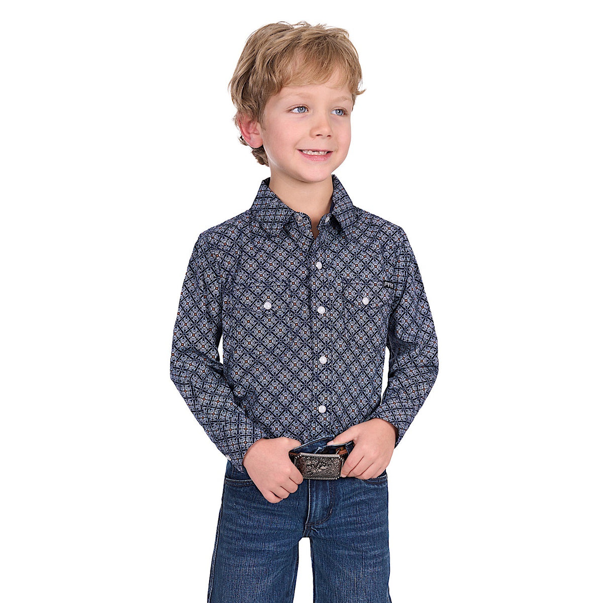 Pure Western Boy’s Douglas Shirt - Navy/White