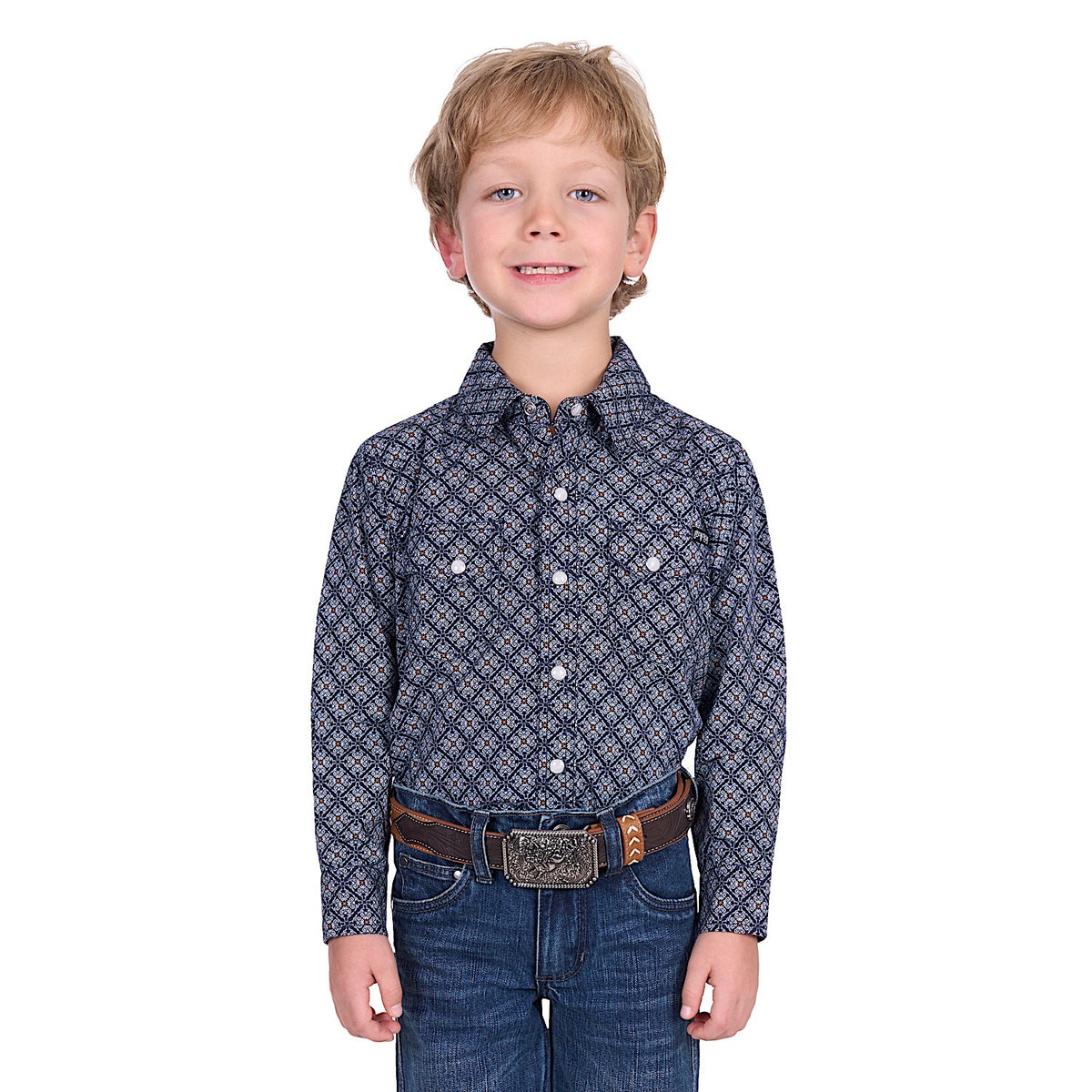 Pure Western Boy’s Douglas Shirt - Navy/White