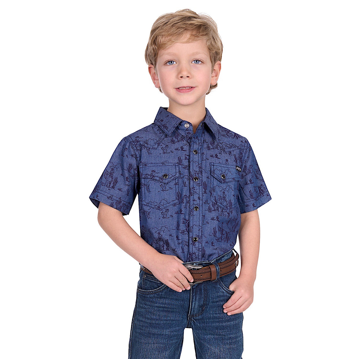 Pure Western Boy’s Travis Short Sleeve Shirt - Chambray