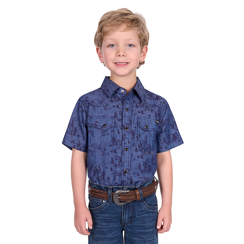 Pure Western Boy’s Travis Short Sleeve Shirt - Chambray
