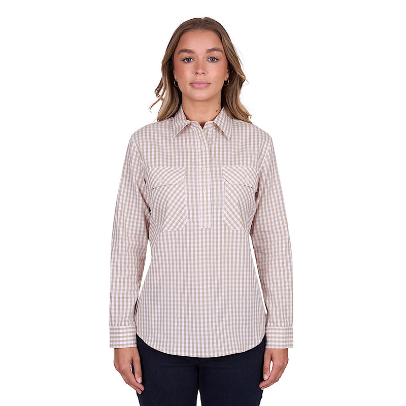 Hard Slog Women’s Sara Half Placket Long Sleeve Shirt - Natural