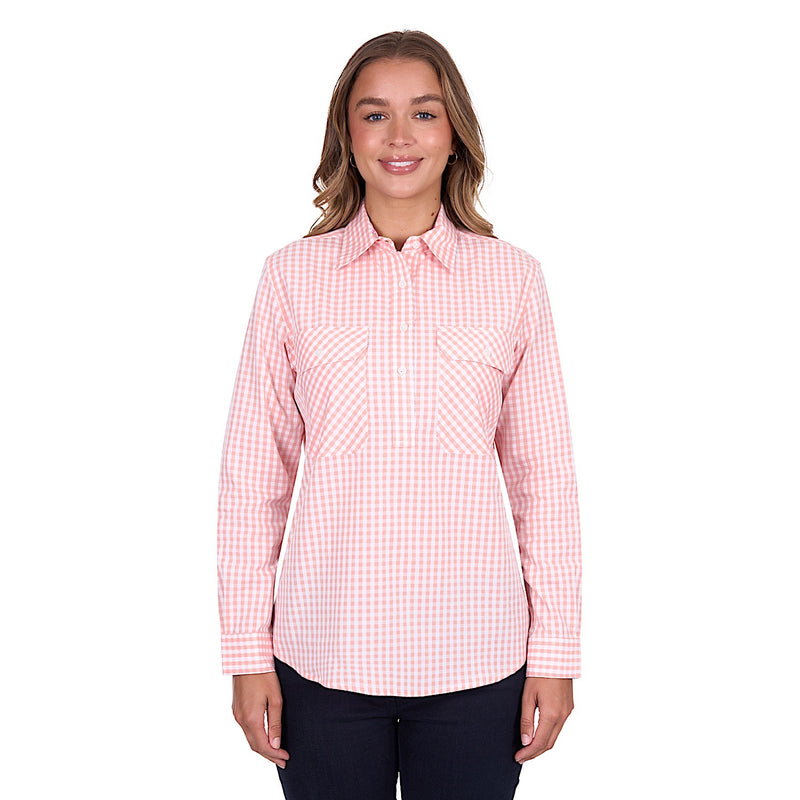 Hard Slog Women’s Jen Half Placket Long Sleeve Shirt - Coral