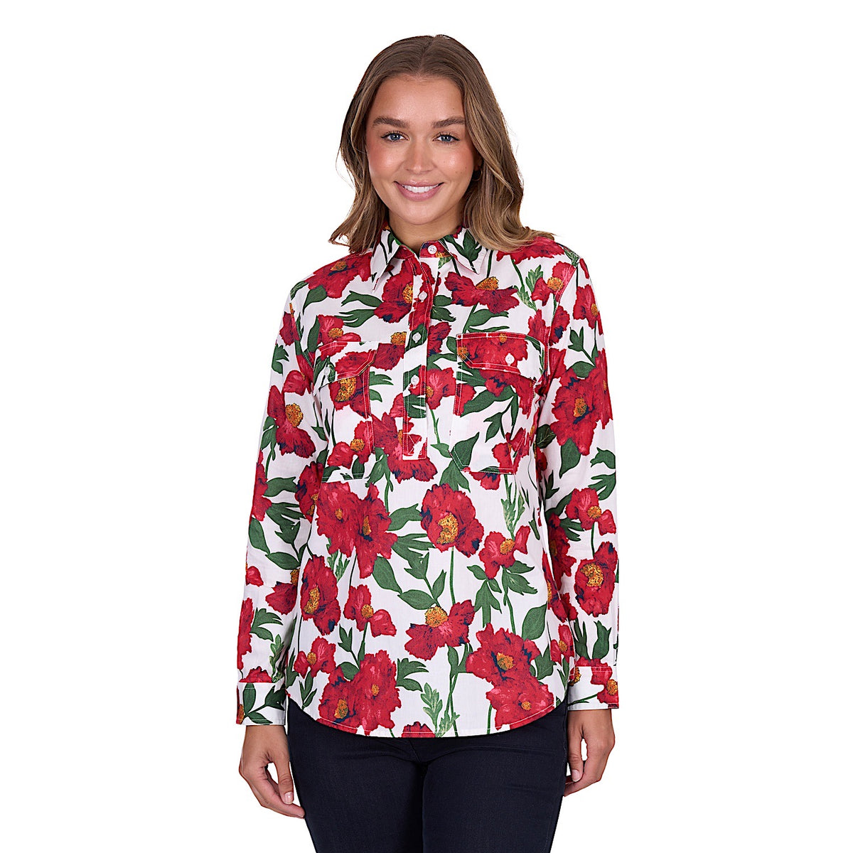 Hard Slog Women’s Zoe Half Placket Long Sleeve Shirt - Red