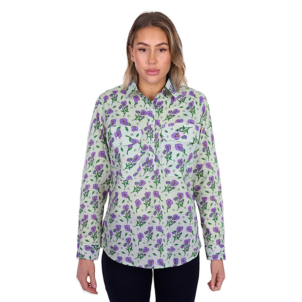 Hard Slog Women’s Lynn Half Placket Long Sleeve Shirt - Purple