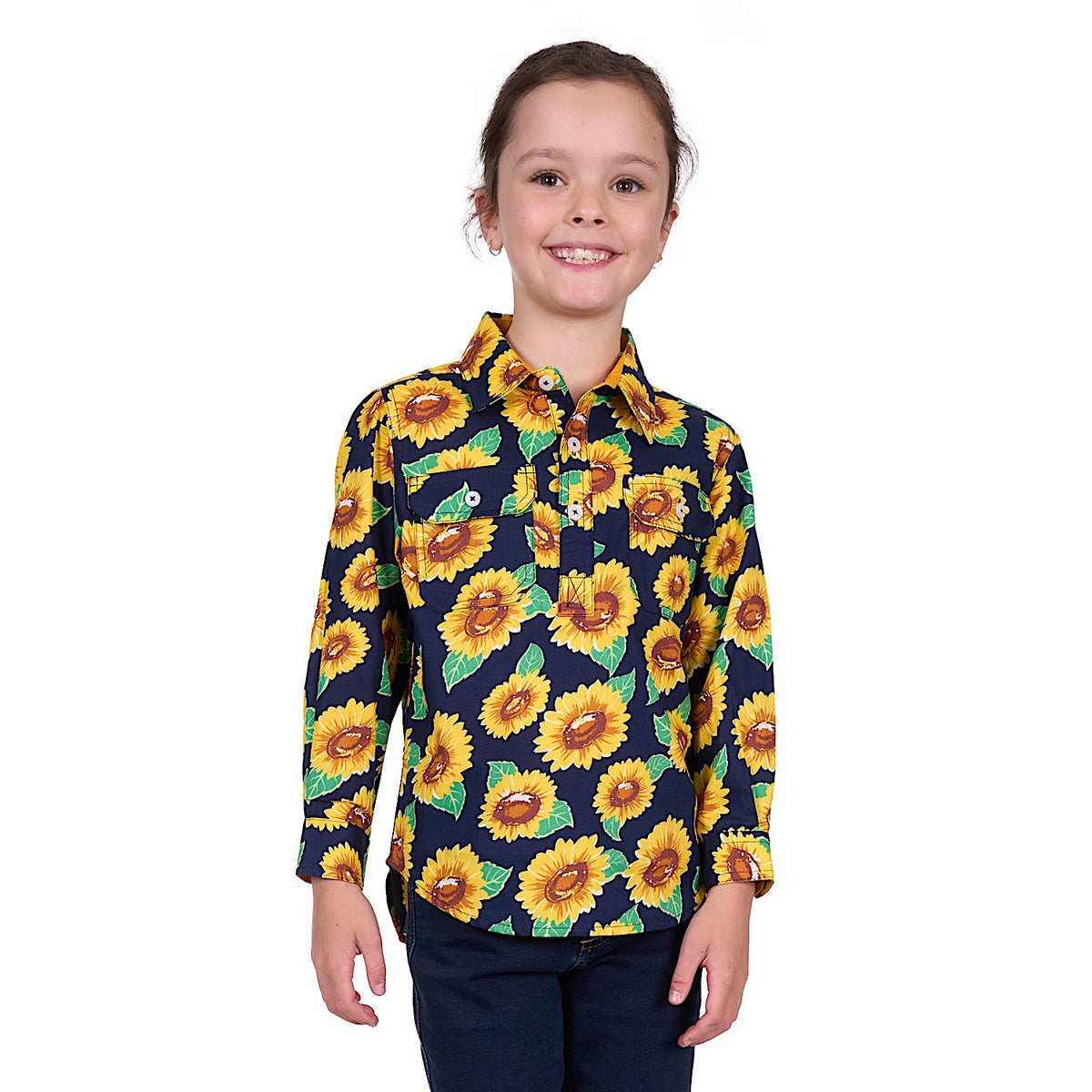 Hard Slog Kid’s Ally Half Placket Long Sleeve Shirt - Yellow/Green
