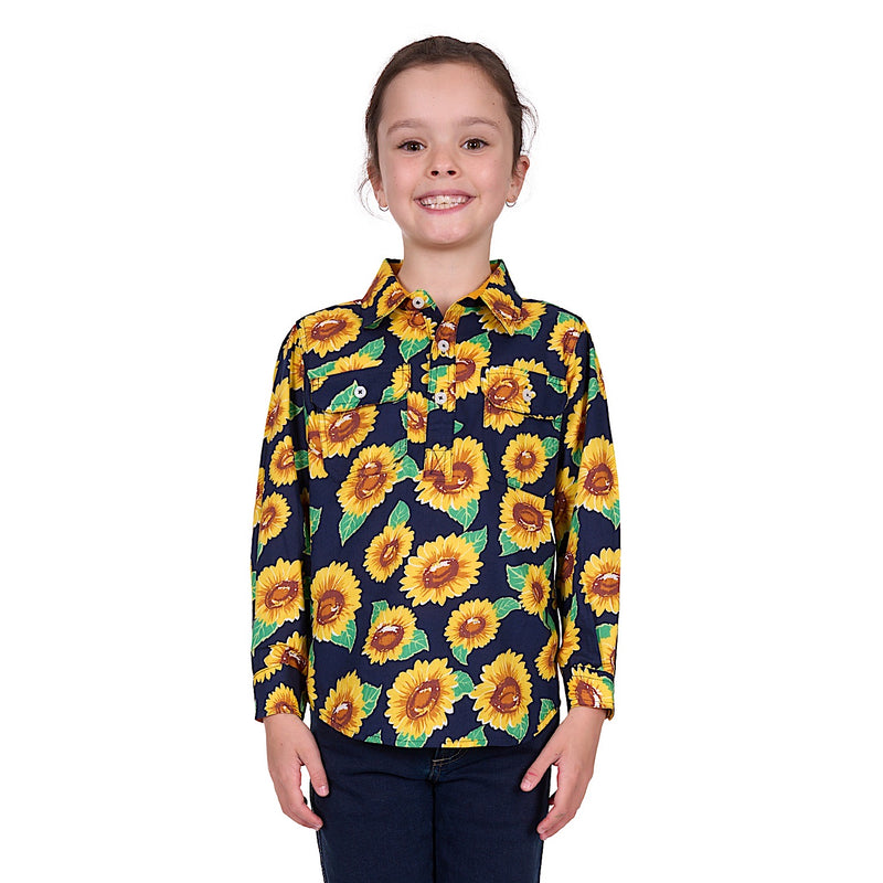 Hard Slog Kid’s Ally Half Placket Long Sleeve Shirt - Yellow/Green