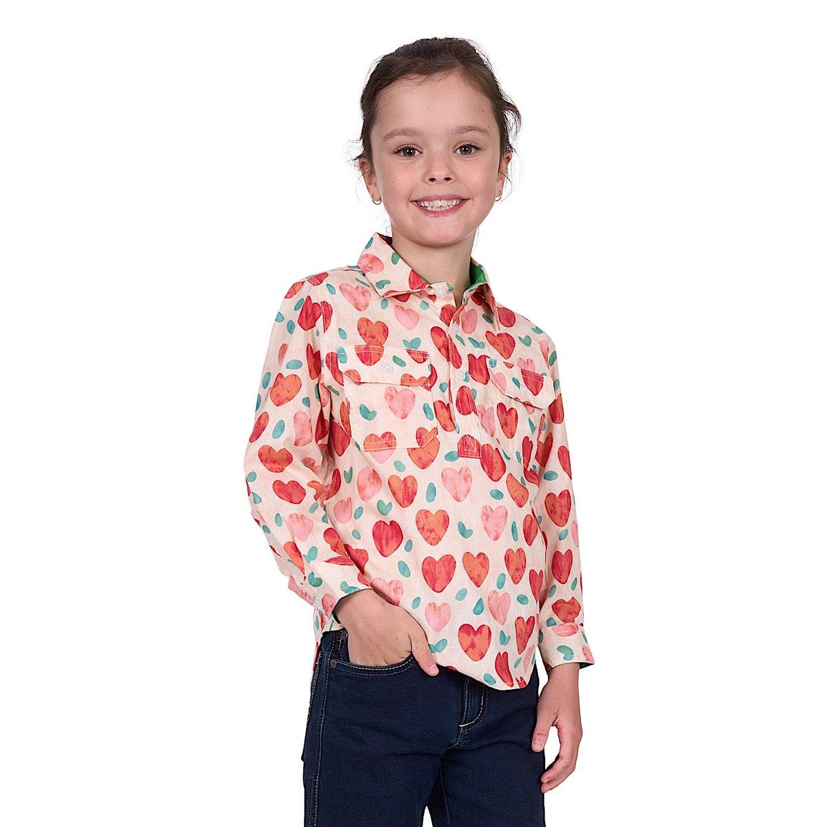 Hard Slog Kid’s Mira Half Placket Long Sleeve Shirt - Red