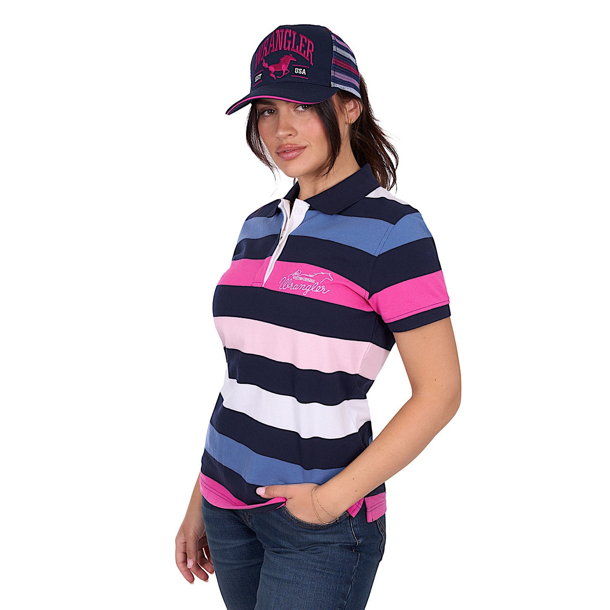 Wrangler Women’s Whitney Polo - Navy/Pink