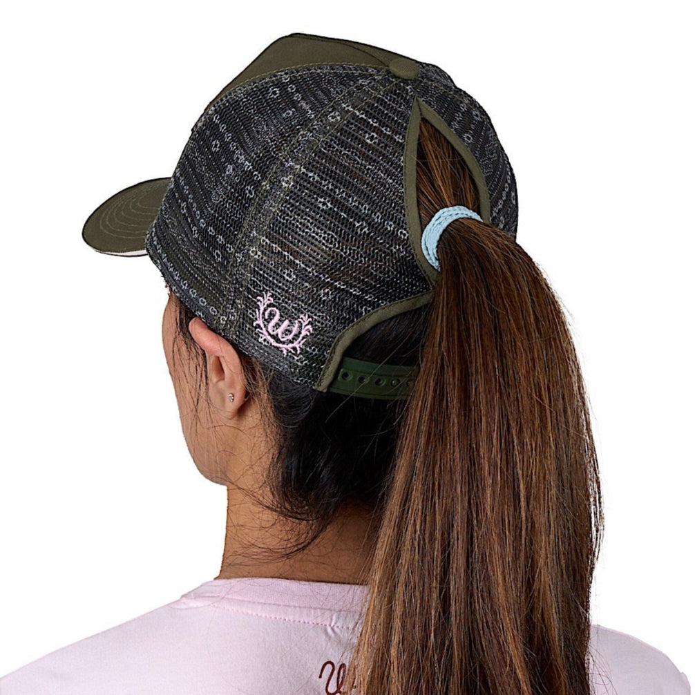 Wrangler Piper High Profile Ponytail Trucker Cap - Olive