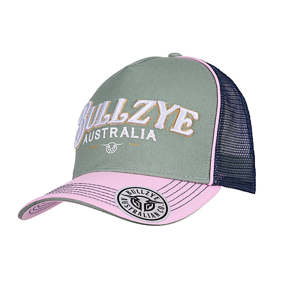 Bullzye Eleanor High Profile Trucker Cap - Moss/Pink