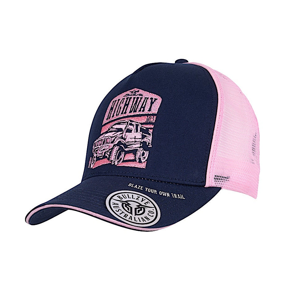 Bullzye Highway High Profile Trucker Cap - Navy/Pink