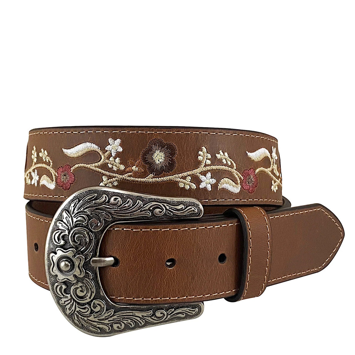 Roper Womens 1.1/2" Floral Embroidered Genuine Leather Belt Tan