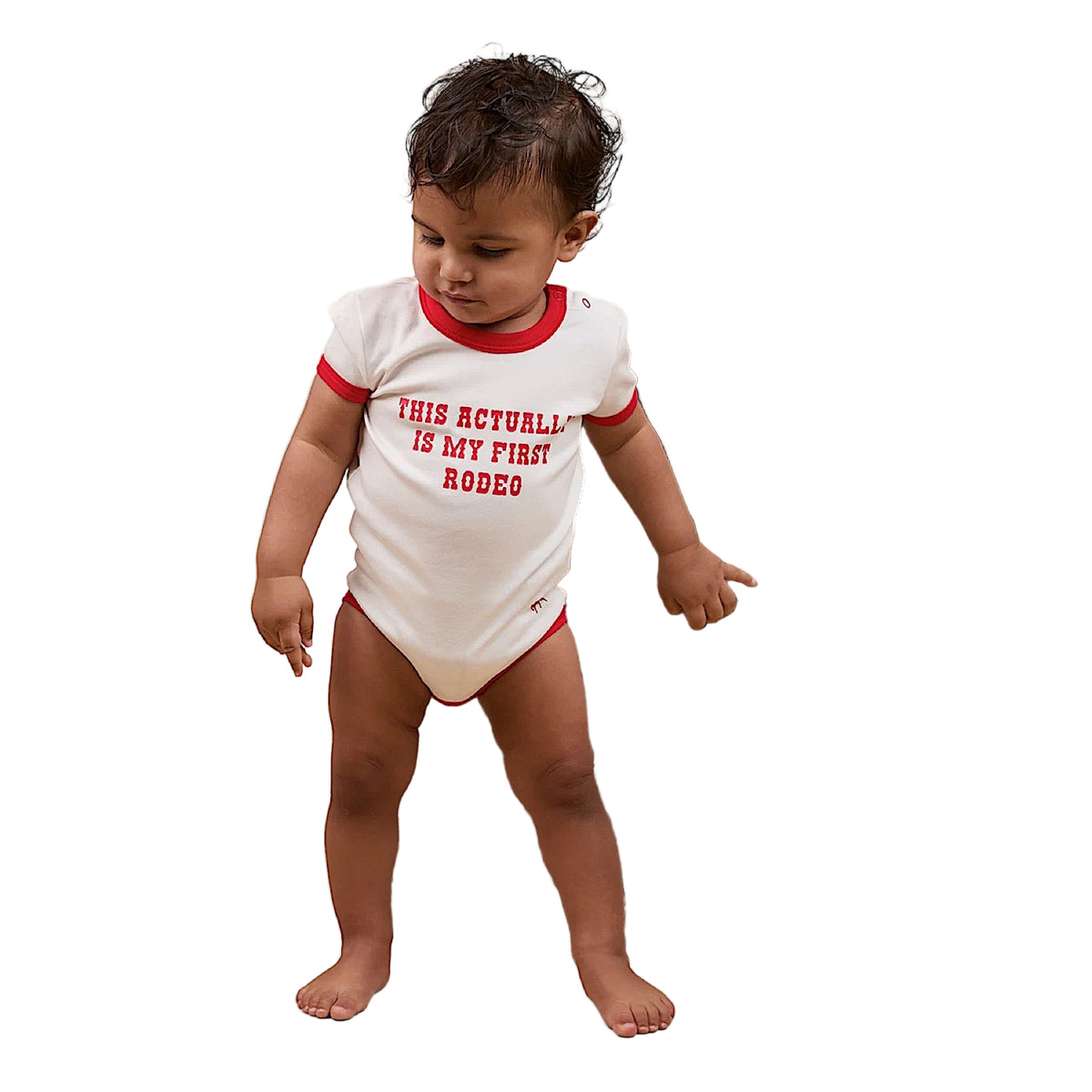 Ringers Western Babies First Rodeo SS Romper - Off White/Red