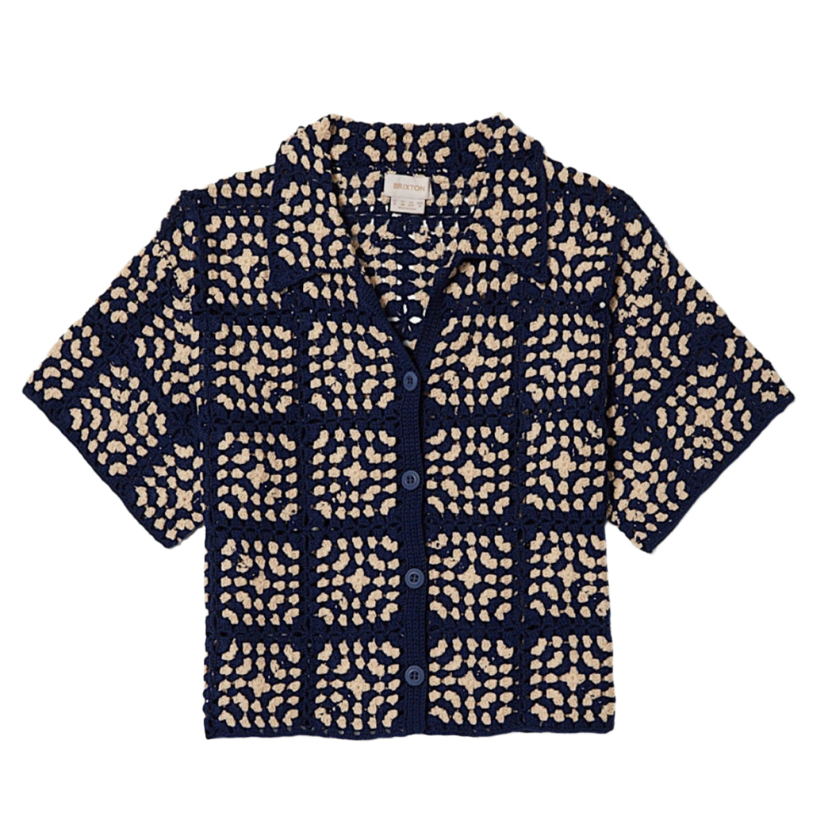 Brixton Women’s Crochet Button Down Top - Mood Indigo/Off White