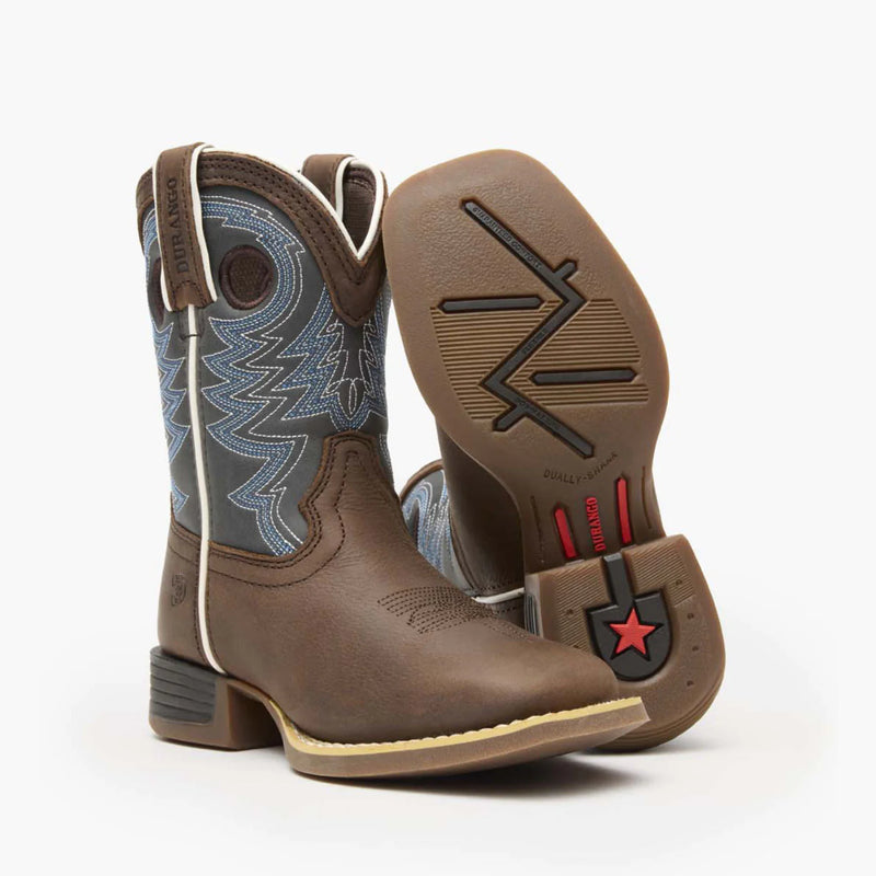 Durango Big Kids Lil Rebel Pro Western Boot - Belgian Brown / Blue Denim