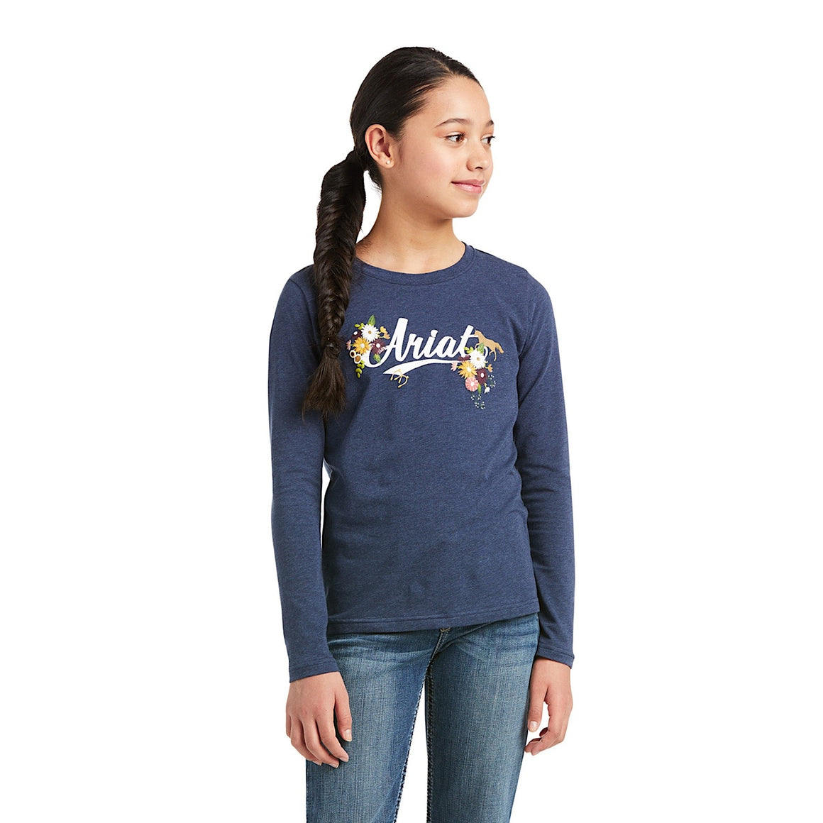 Ariat Girls Flora Fauna Logo LS T-Shirt Navy Heather - XSmall
