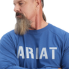 ARIAT Mens Rebar Cotton Strong Block L/S T-Shirt Metal Blue