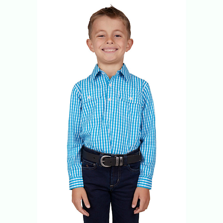 Hard Slog Kids Alonzo 1/2 Placket Long Sleeve Shirt - Blue