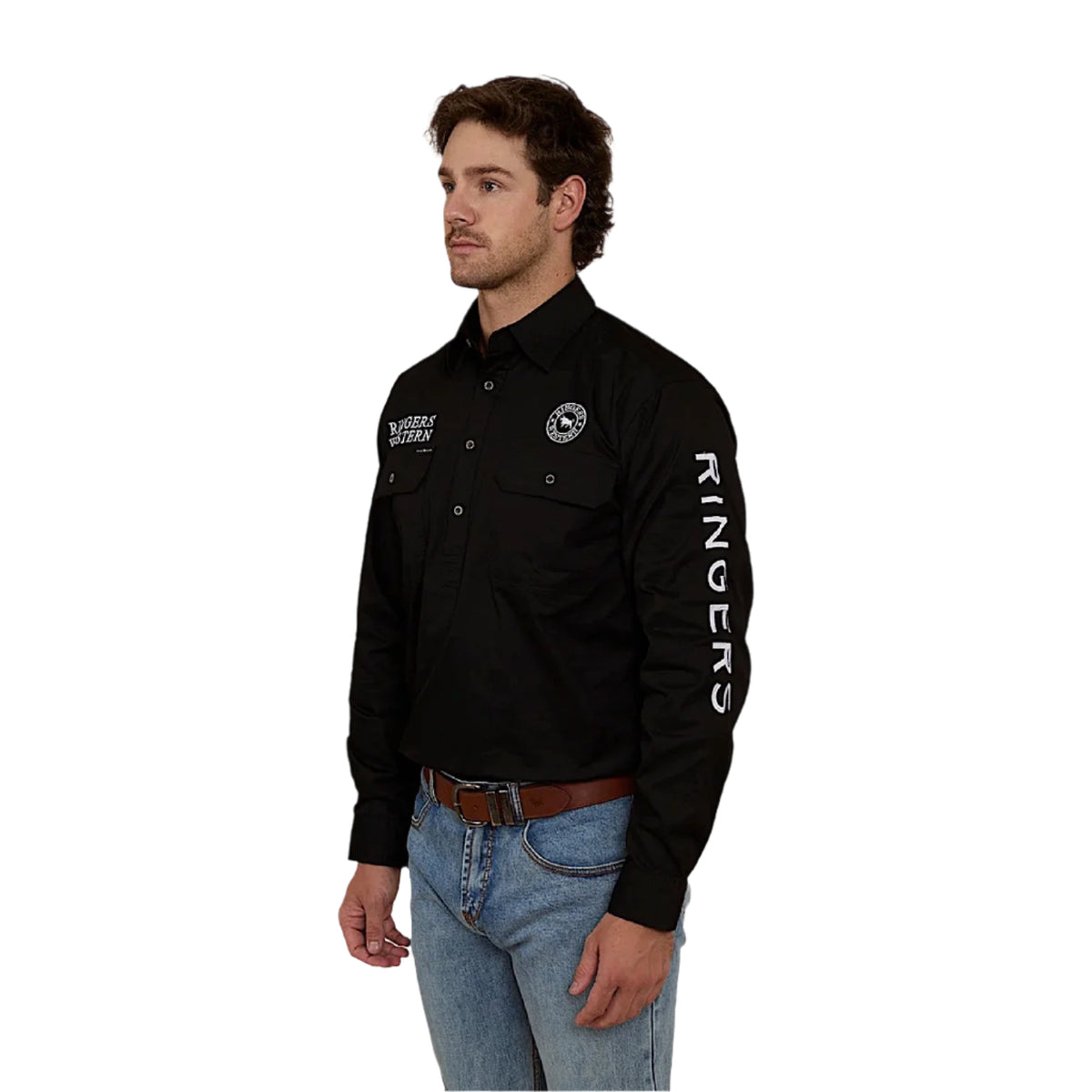 Ringers Western Men’s Hawkeye Half Button Work Shirt - Black