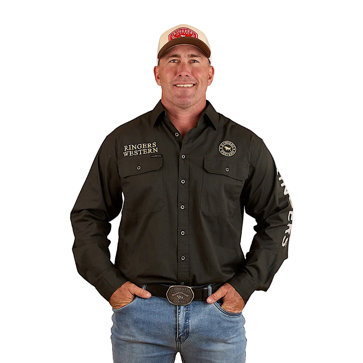 Ringers Western Men's Hawkeye Full Button Work Shirt - Charcoal/Dark Sand