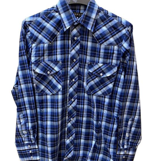Roper Mens Karman Classic 55/45 Collection L/S Shirt Plaid Blue