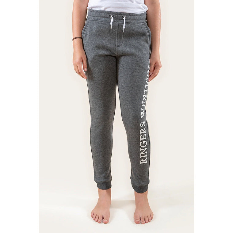 Ringers Western Kids Durango Trackpants Charcoal Marle With White Print