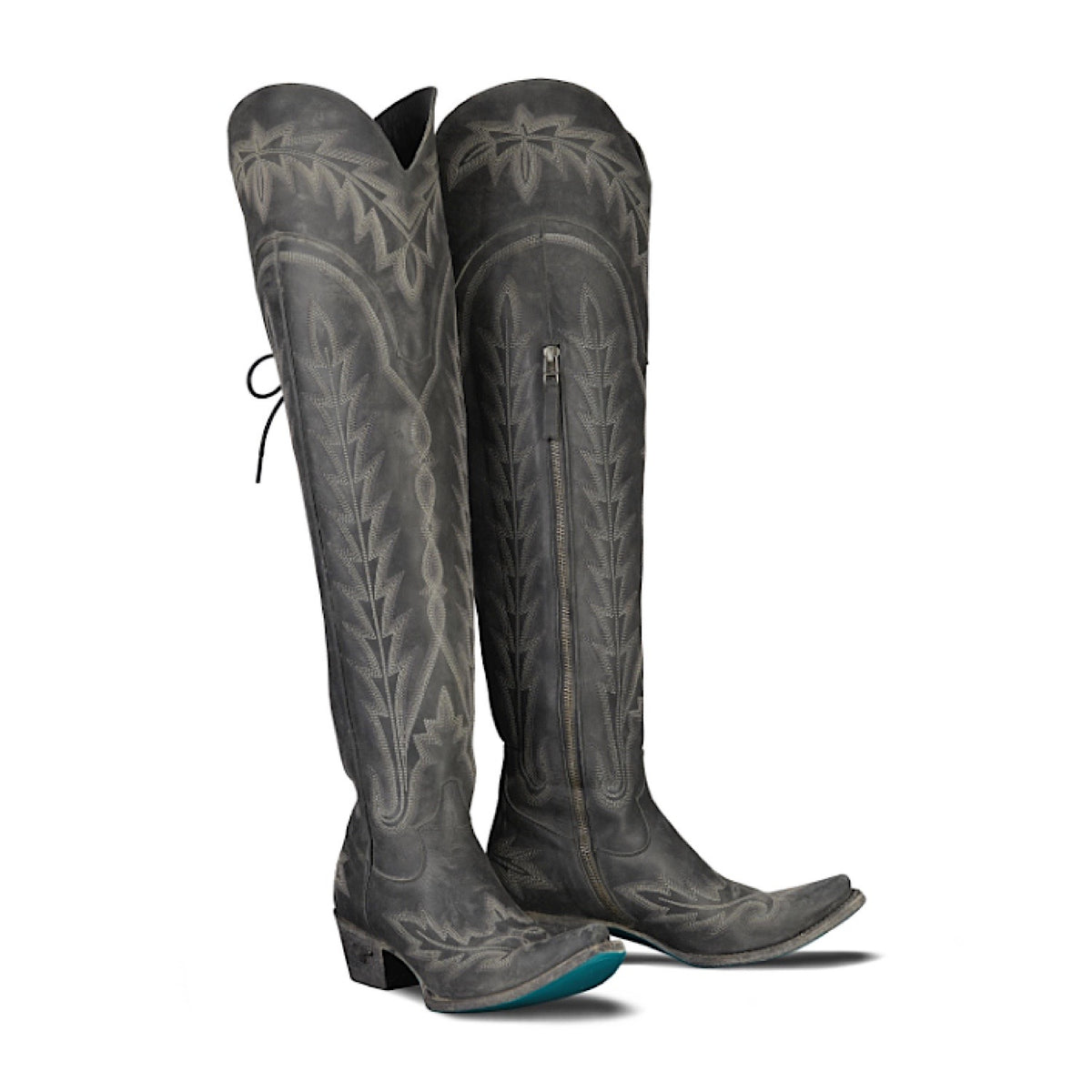 Lane Boots Lexington Over The Knee Corset - Distressed Jet Black