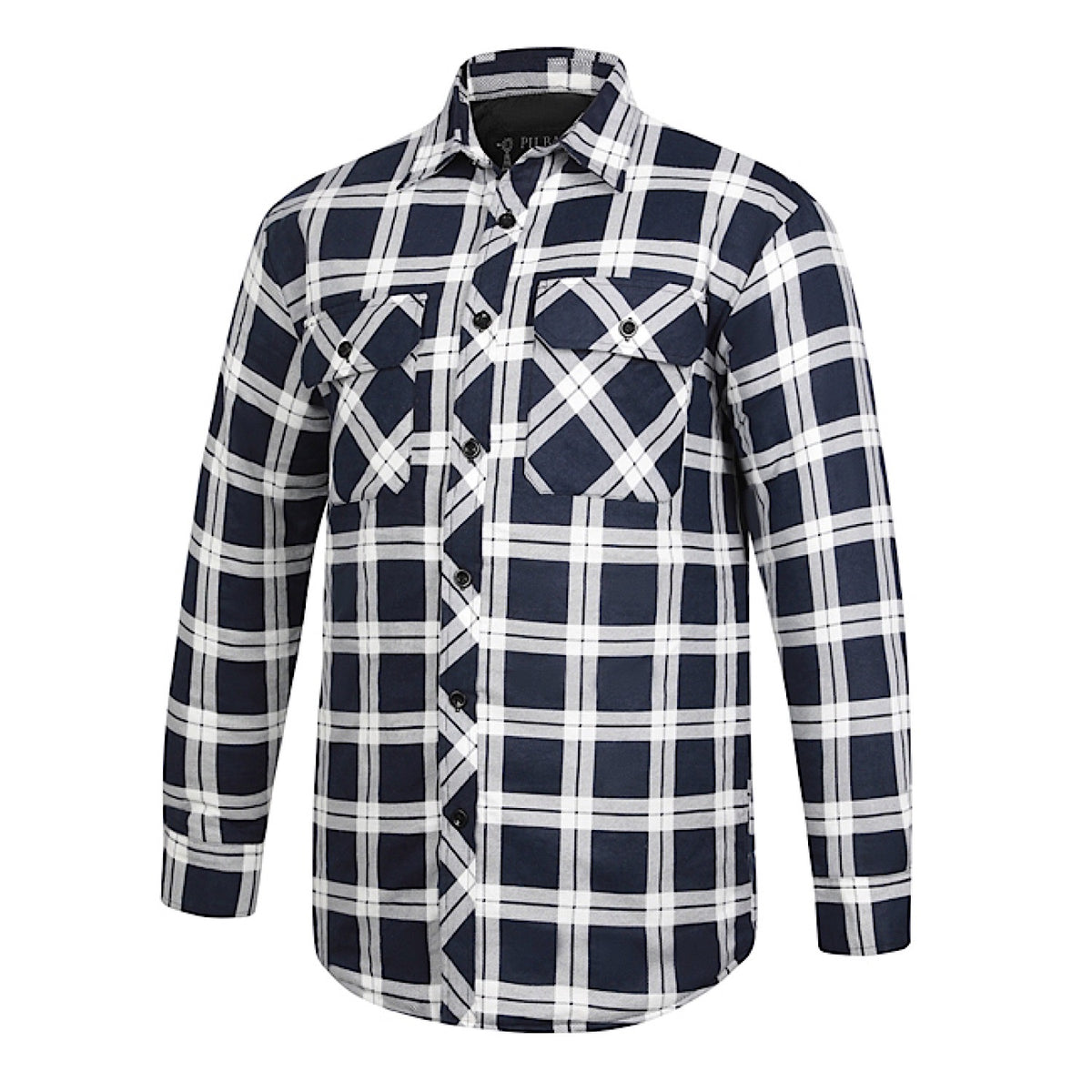 Pilbara Men’s Full Button Flannelette Quilted Shirt - Navy / White