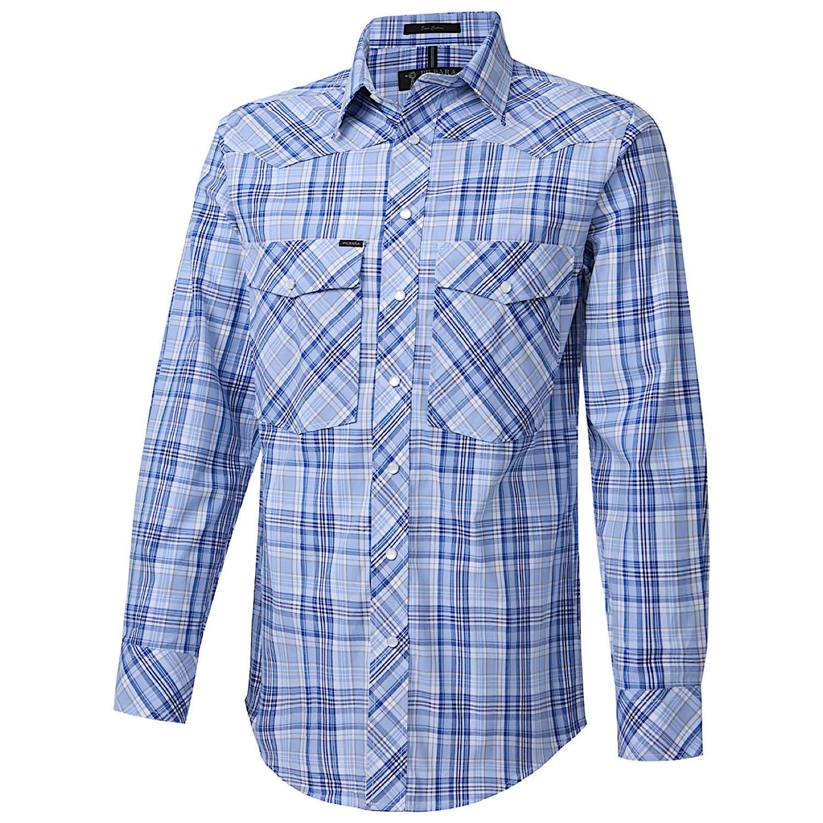 Pilbara Western Men’s Snap Button L/S Shirt - Blue/Navy/White