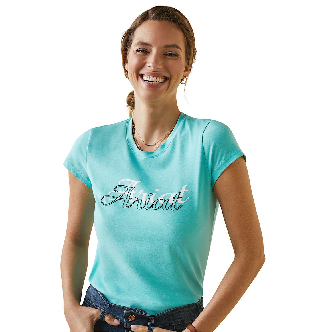 Ariat Womens Varsity Outline S/S T-Shirt Pool Blue