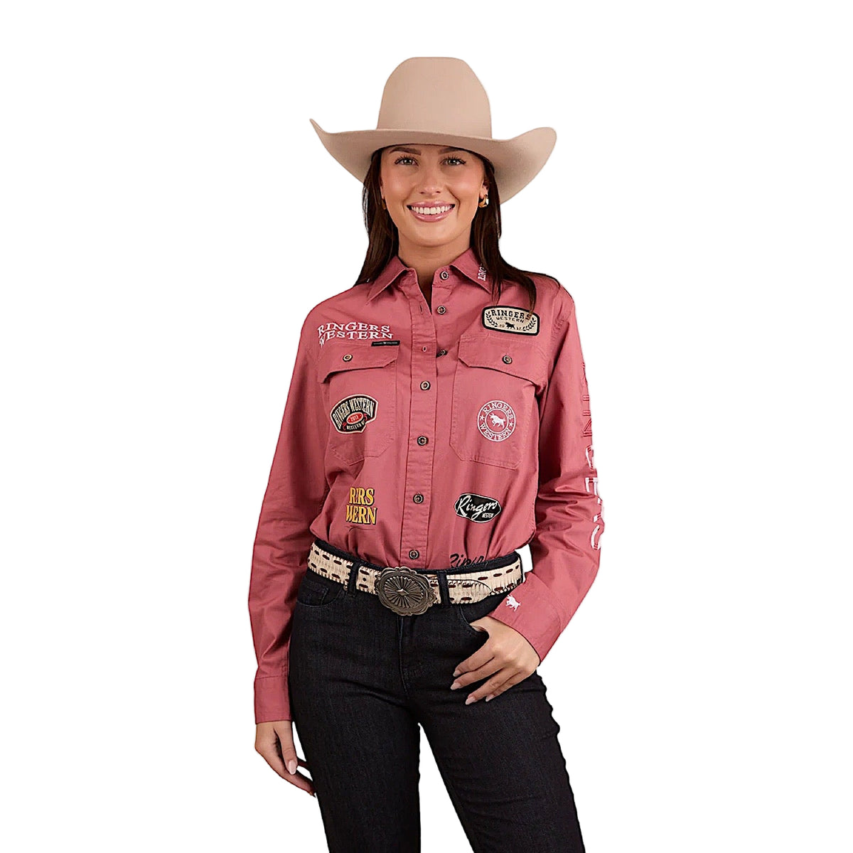 Ringers Western Women’s Barrel Racer Full Button Work Shirt - Dusty Rose