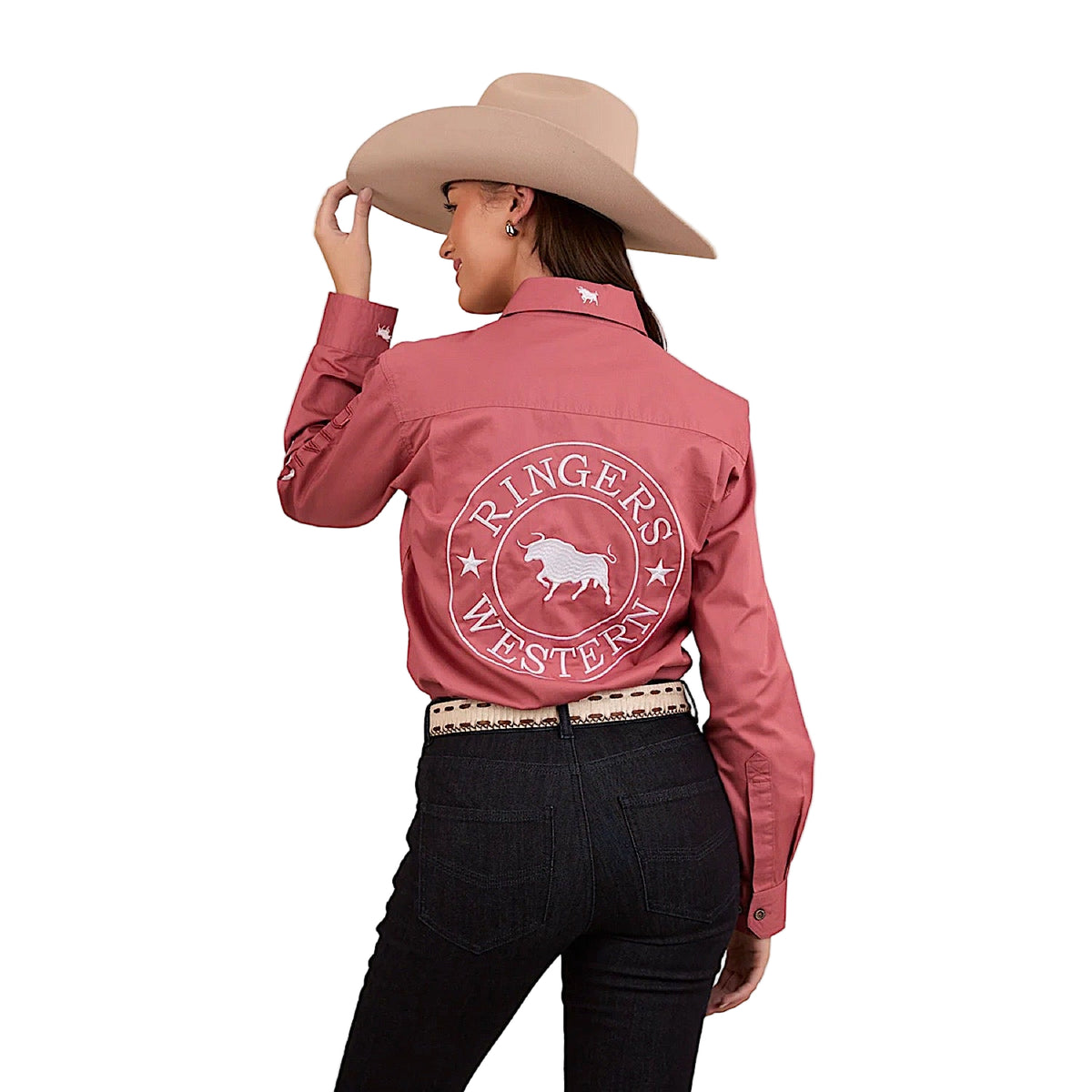 Ringers Western Women’s Barrel Racer Full Button Work Shirt - Dusty Rose