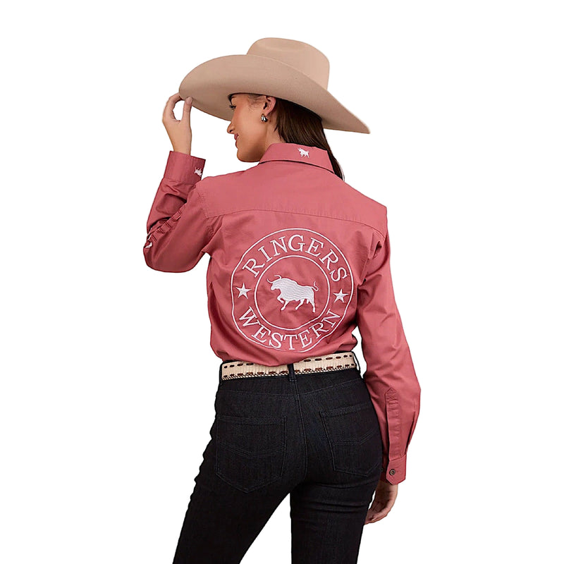 Ringers Western Women’s Barrel Racer Full Button Work Shirt - Dusty Rose