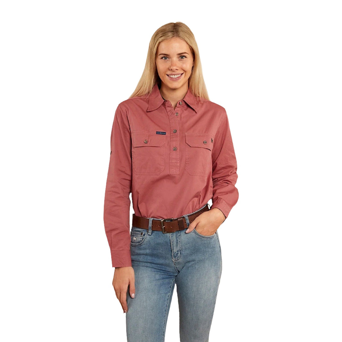 Ringers Western Pentecost River Women's Half Button Work Shirt - Dusty Rose
