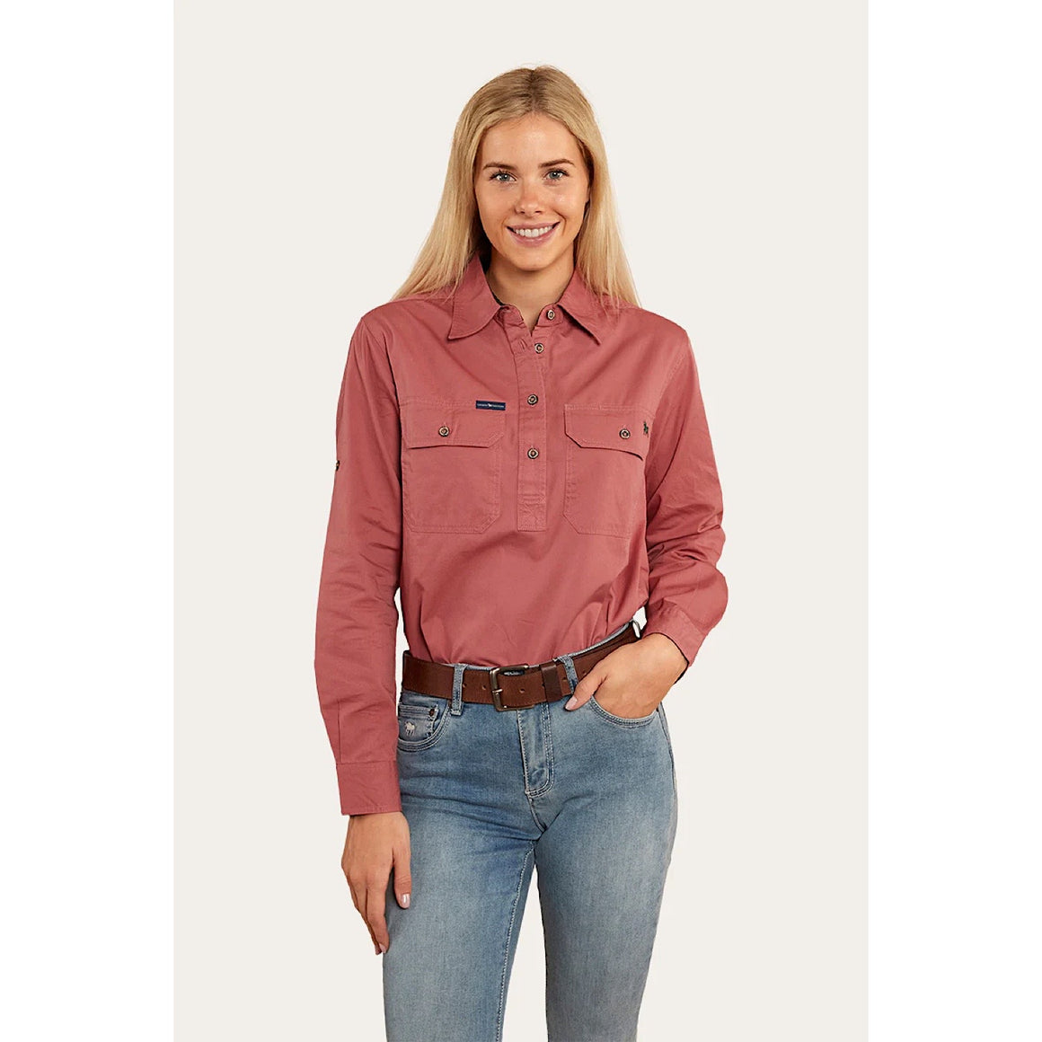 Ringers Western Pentecost River Women's Half Button Work Shirt - Dusty Rose