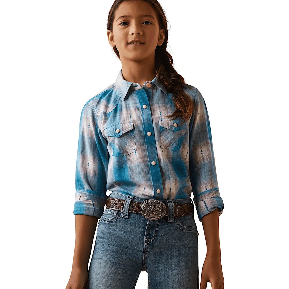 Ariat Kid’s Idabel Plaid Snap Western Shirt - Blue/Pink