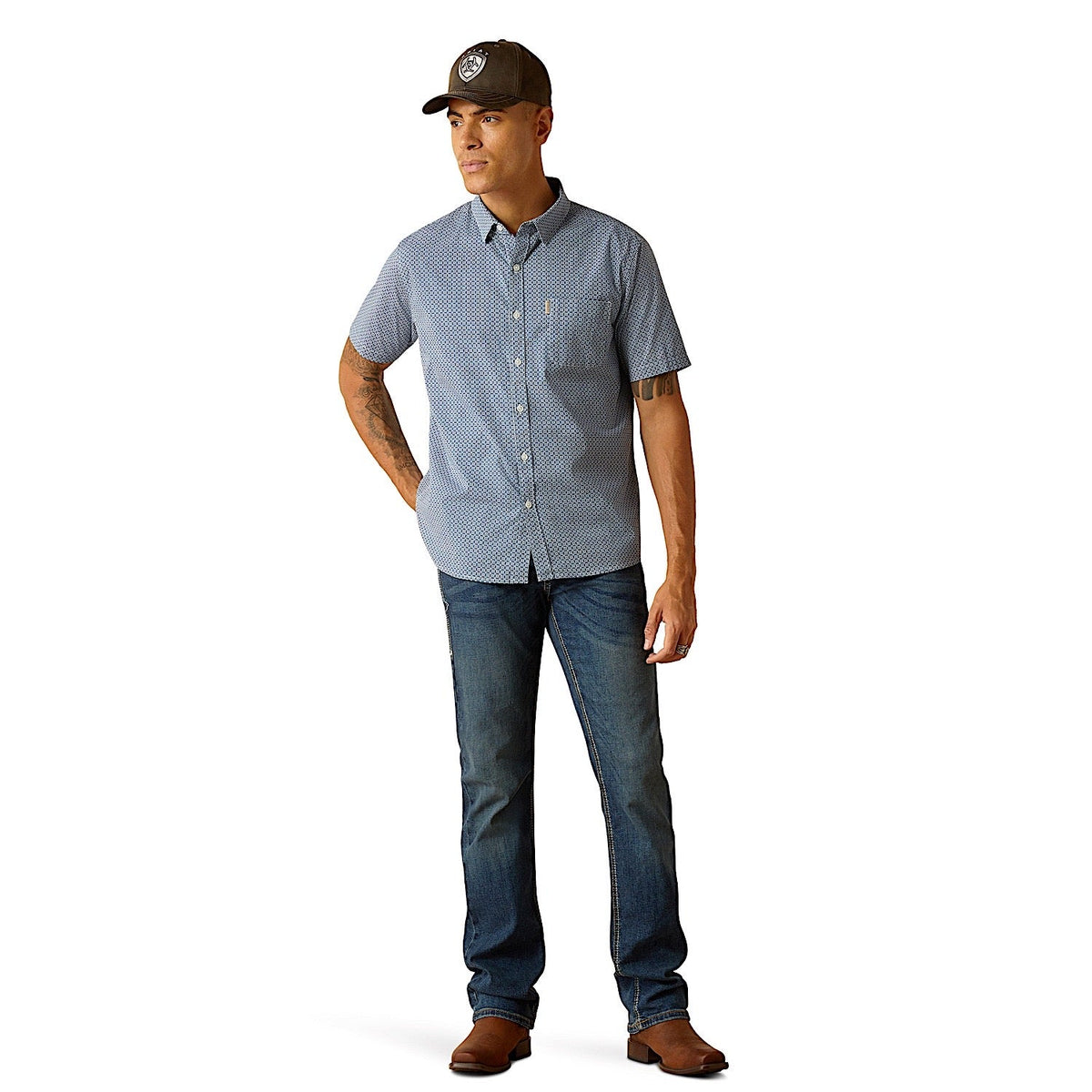 Ariat Men’s Modern Fit Miller Short Sleeve Shirt Blue Ridge