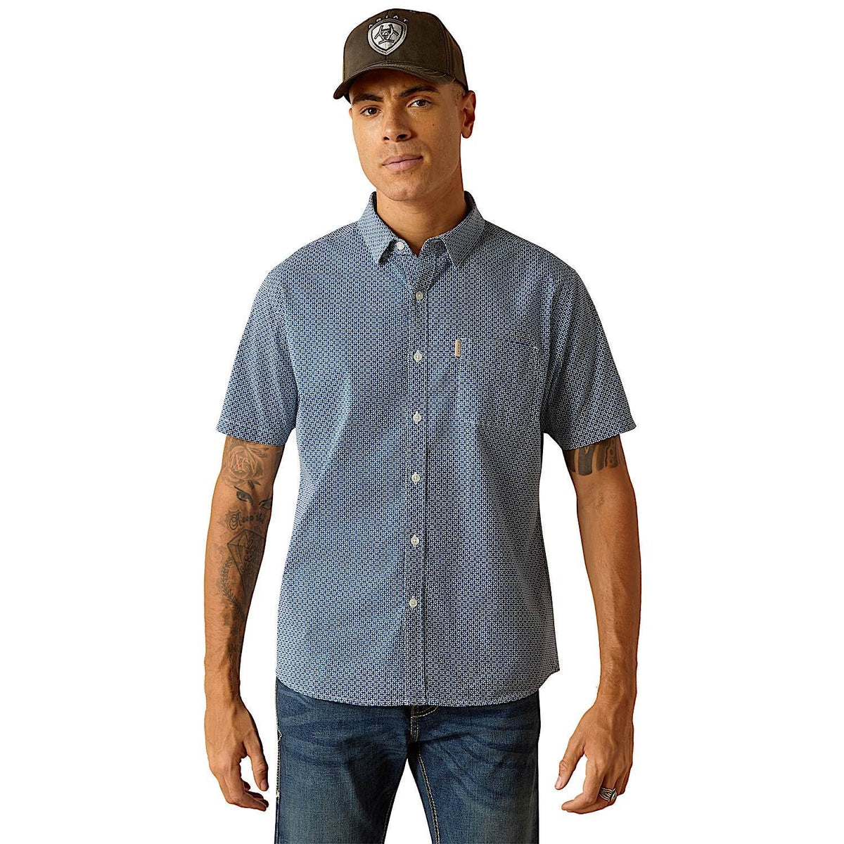 Ariat Men’s Modern Fit Miller Short Sleeve Shirt Blue Ridge